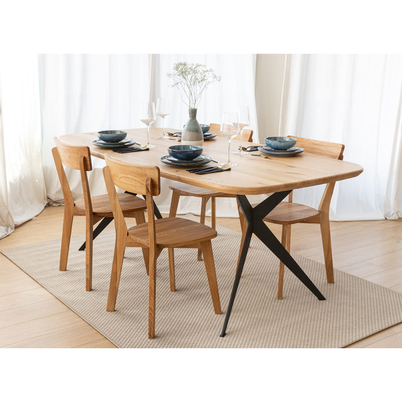 Oak table with Swiss edging and Charlotte metal legs | Buy on the